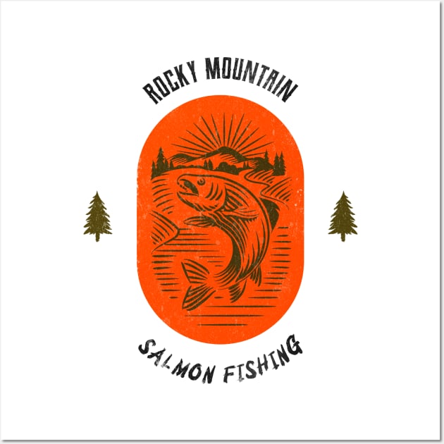 Rocky Mountain Salmon Fishing - Red Wall Art by Tip Top Tee's